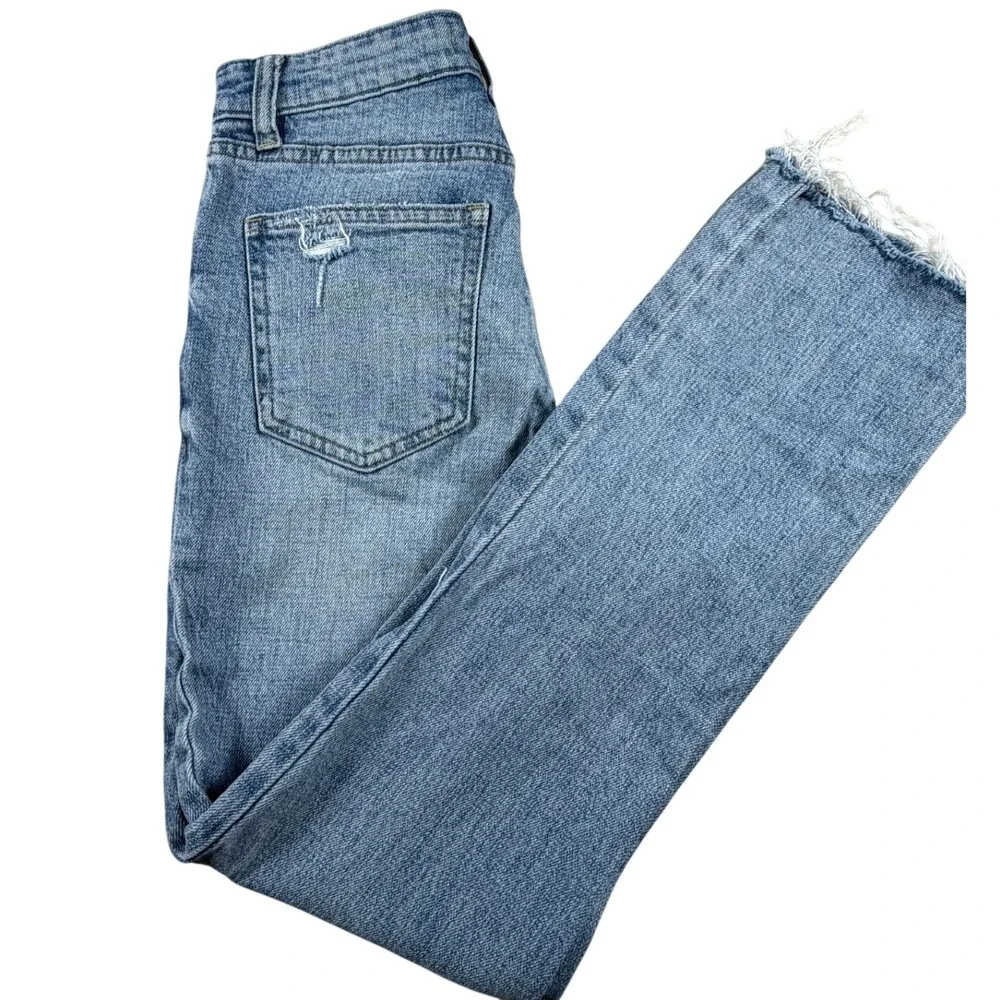 Pistola Womens Distressed High Rise Straight Leg Jeans Light Wash Blue